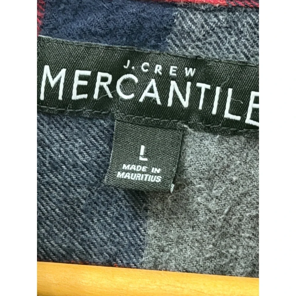 J.Crew Mercantile Red Navy Gray Plaid Flannel Button Down Shirt Size Large